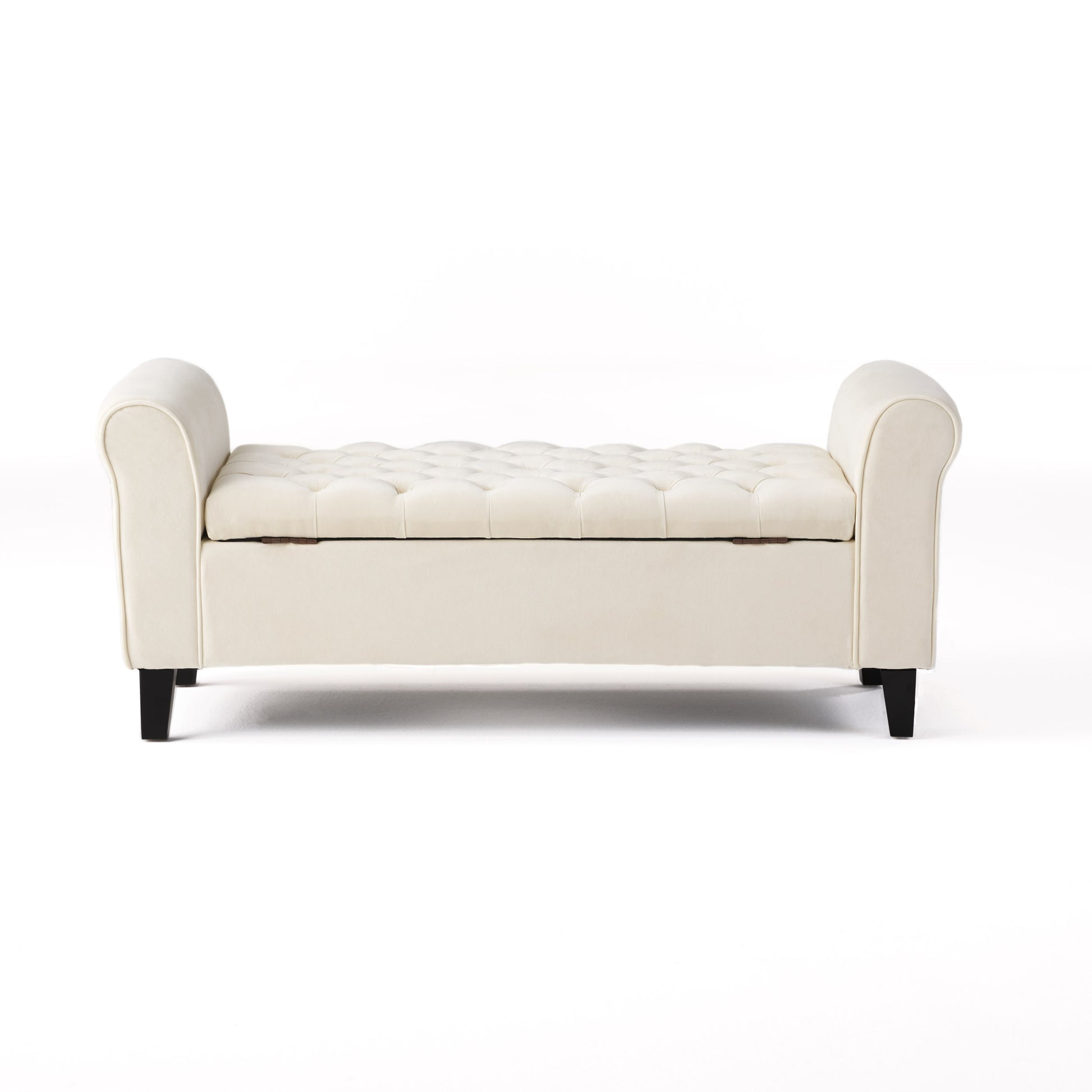 Hayes Armed Storage Bench Ivory Velvet