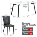 Table And Chair Set. 1 Table And 6 Black Chairs. Glass Dining Table With 0.31 Inch Tempered Glass Tabletop And Black Coated Metal Legs. Equipped With Black Pu Chairs 1123 008 Transparent Glass