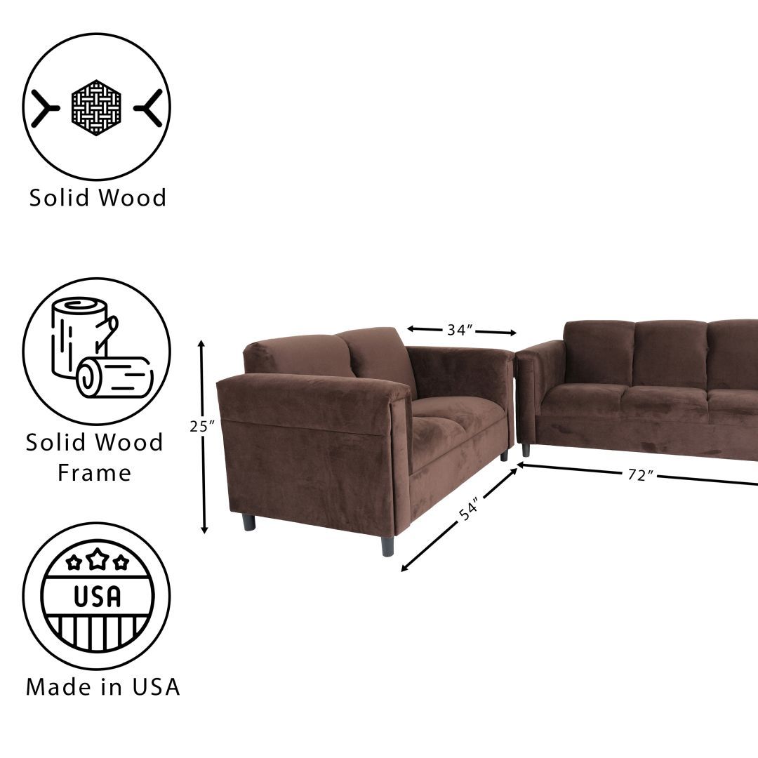 Suede Loveseat And Sofa Set For Living Room, Modern D Cor Couch Sets For Living Room, Bedrooms With Solid Wood Frame Dark Brown Dark Brown Wood Foam Suede