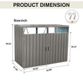 Garbage Bin Shed Stores 2 Trash Cans Metal Outdoor Bin Shed For Garbage Storage,Stainless Galvanized Steel, Bin Shed For Garden Yard Lawn,Grey Grey Iron