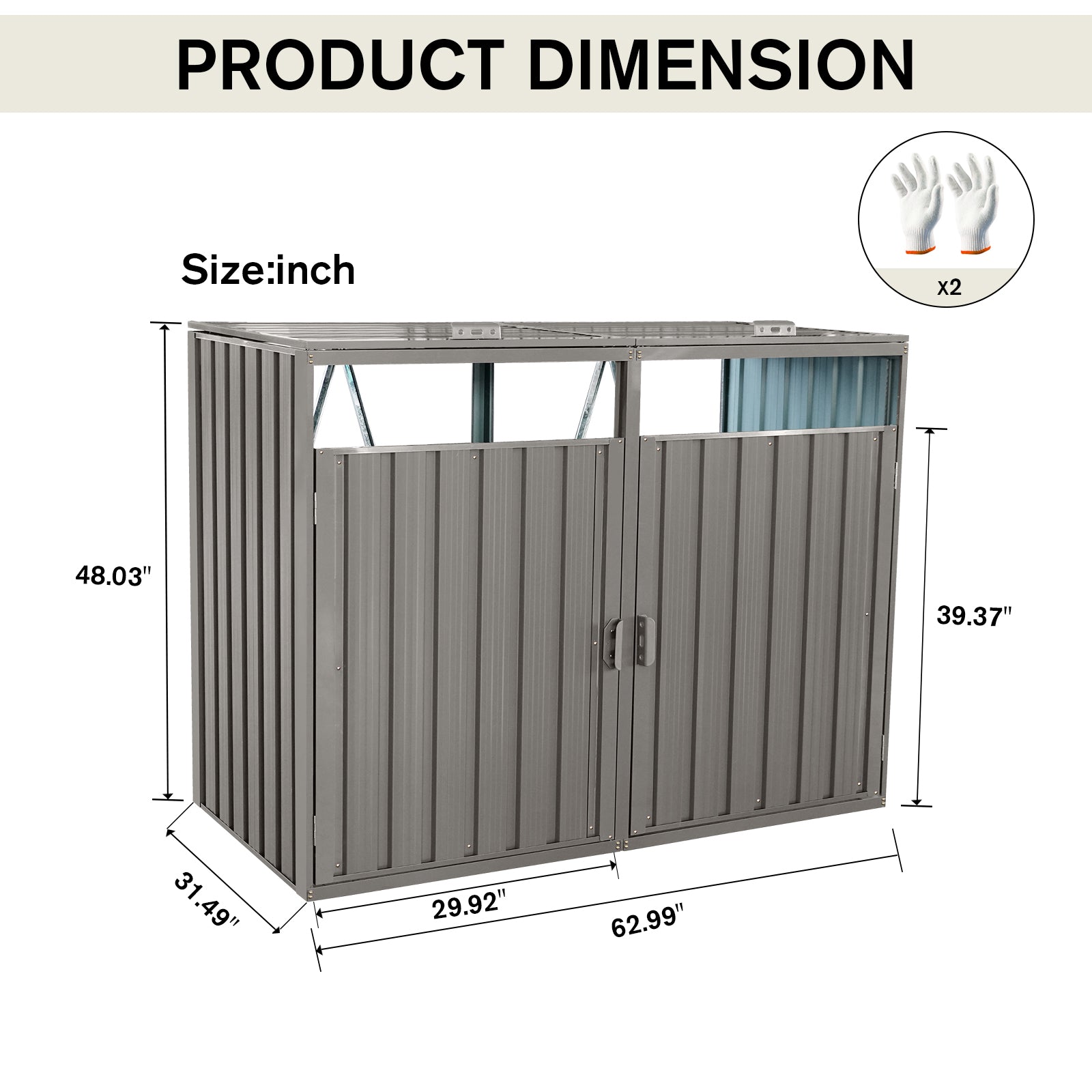 Garbage Bin Shed Stores 2 Trash Cans Metal Outdoor Bin Shed For Garbage Storage,Stainless Galvanized Steel, Bin Shed For Garden Yard Lawn,Grey Grey Iron