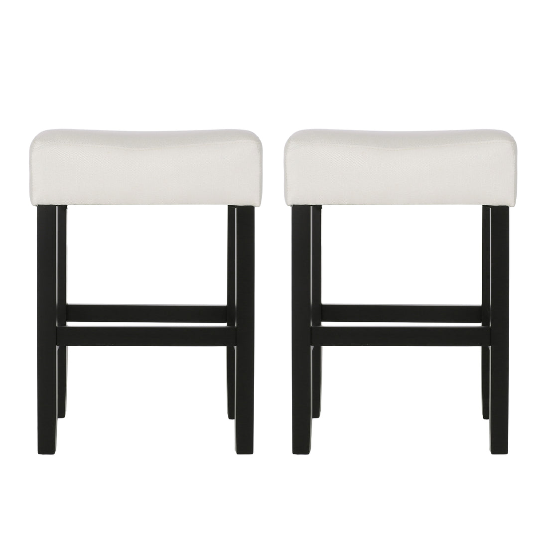 Set Of 2, 26.75" Backless Leather Counter Height Barstool, Beige Beige Fabric