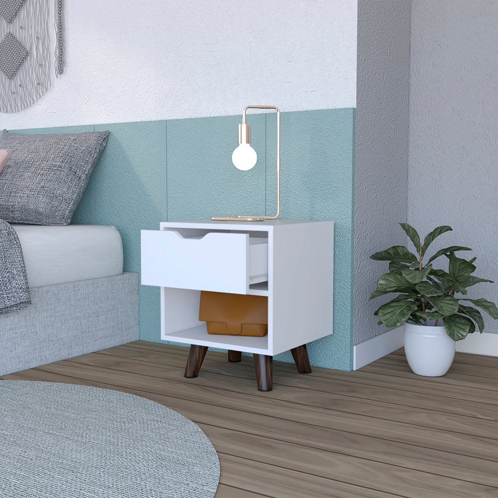 Nightstand Carleen, Bedroom, White White Particle Board Engineered Wood