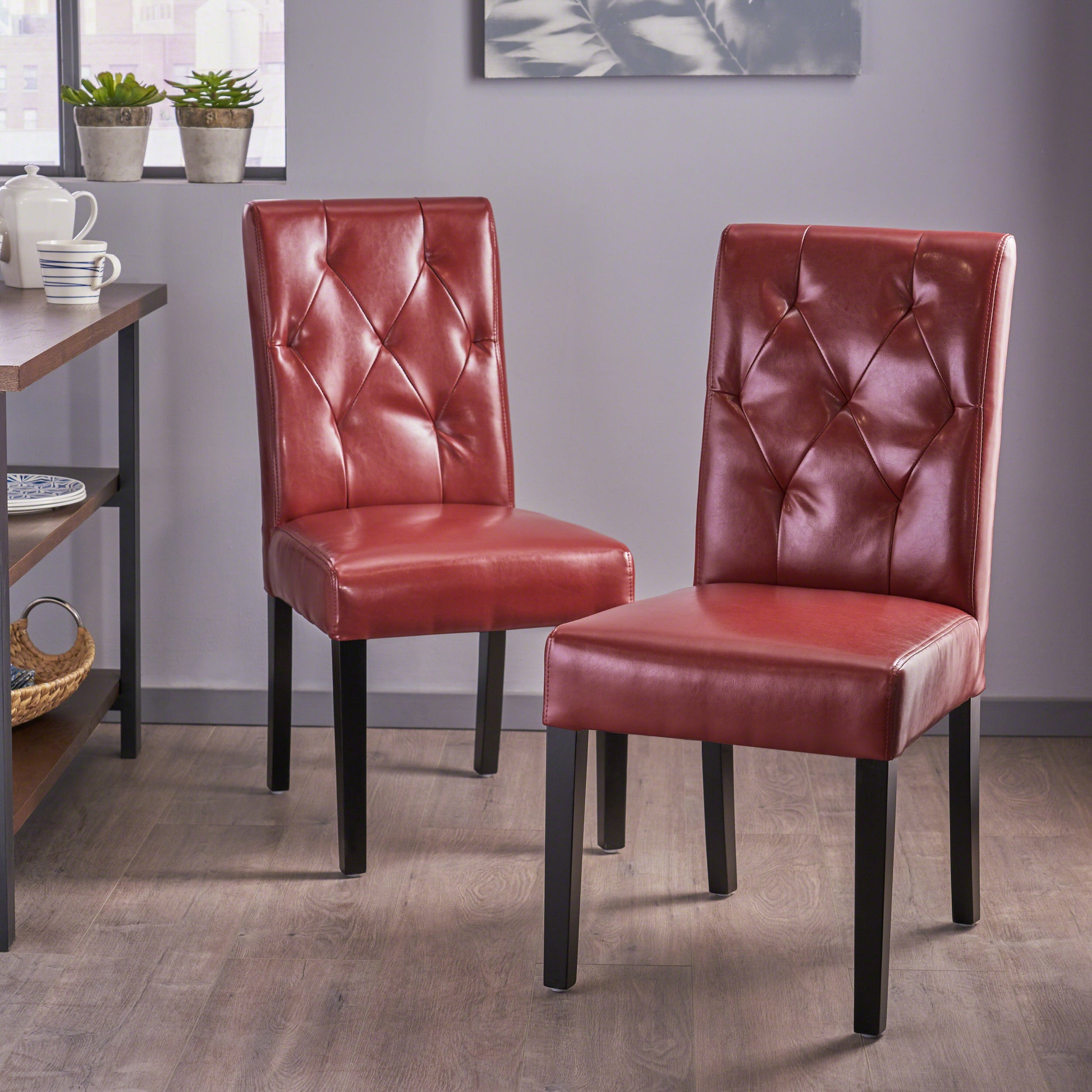 Angelo Tufted Dining Buttons Set Of 2 Red Leather