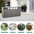 Garbage Bin Shed Stores 3 Trash Cans Metal Outdoor Bin Shed For Garbage Storage,Stainless Galvanized Steel, Bin Shed For Garden Yard Lawn,Grey Grey Iron