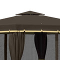 10' X 10' Patio Gazebo, Aluminum Frame Double Roof Outdoor Gazebo Canopy Shelter With Netting & Curtains, For Garden, Lawn, Backyard And Deck, Coffee Coffee Polyester