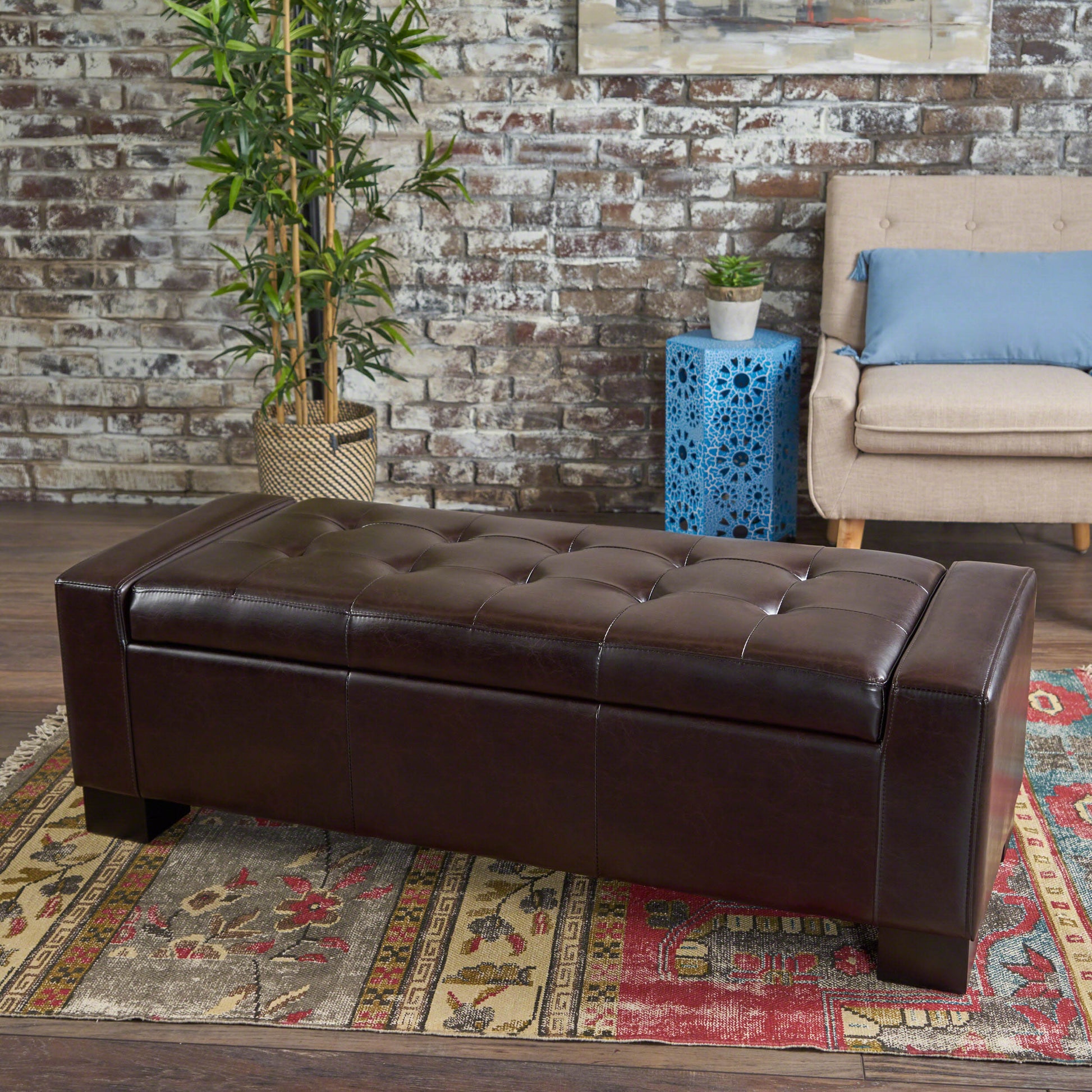 Guernsey Ottoman Brown Leather