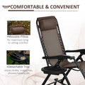 Outdoor Rocking Chairs, Foldable Reclining Zero Gravity Lounge Rocker W Pillow, Cup & Phone Holder, Combo Design W Folding Legs, Brown Brown Steel