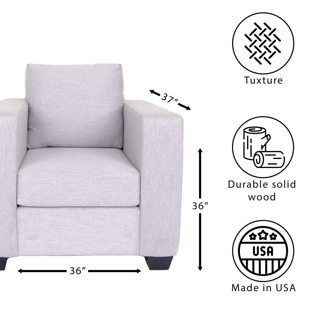 Modern Sofa Chair For Living Room, Bedroom And Apartment With Solid Wood Frame Marlow Asphalt, Polyester Fabric Light Gray Wood Foam Polyester