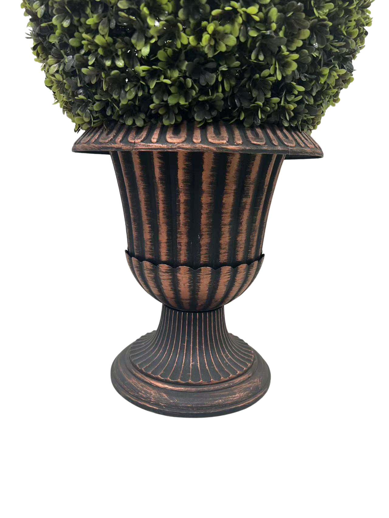 24" Ball Topiary In Bronze Pedestal Pot, Artificial Faux Plant For Indoor And Outdoor Green Plastic