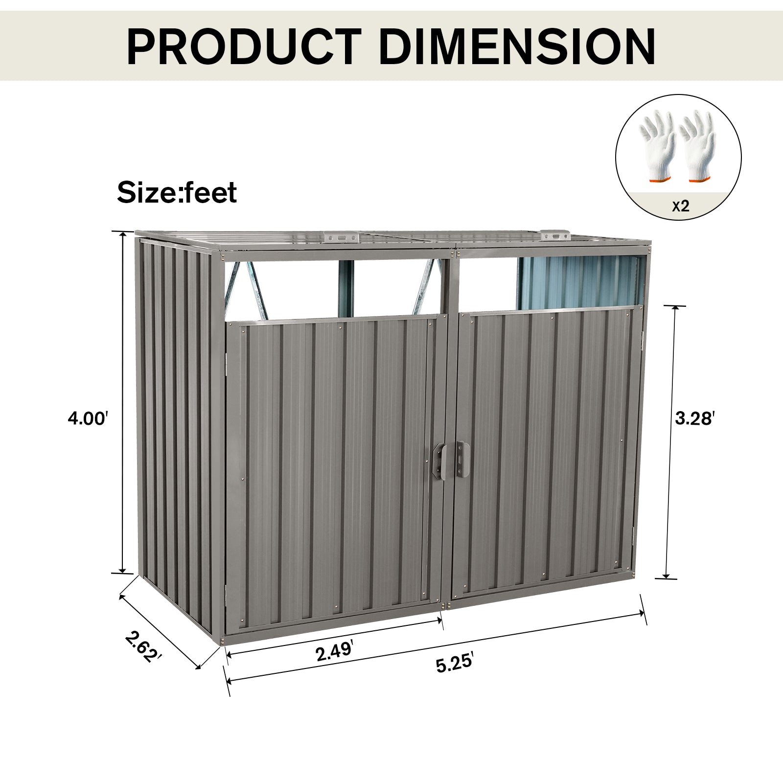 Garbage Bin Shed Stores 2 Trash Cans Metal Outdoor Bin Shed For Garbage Storage,Stainless Galvanized Steel, Bin Shed For Garden Yard Lawn,Grey Grey Iron