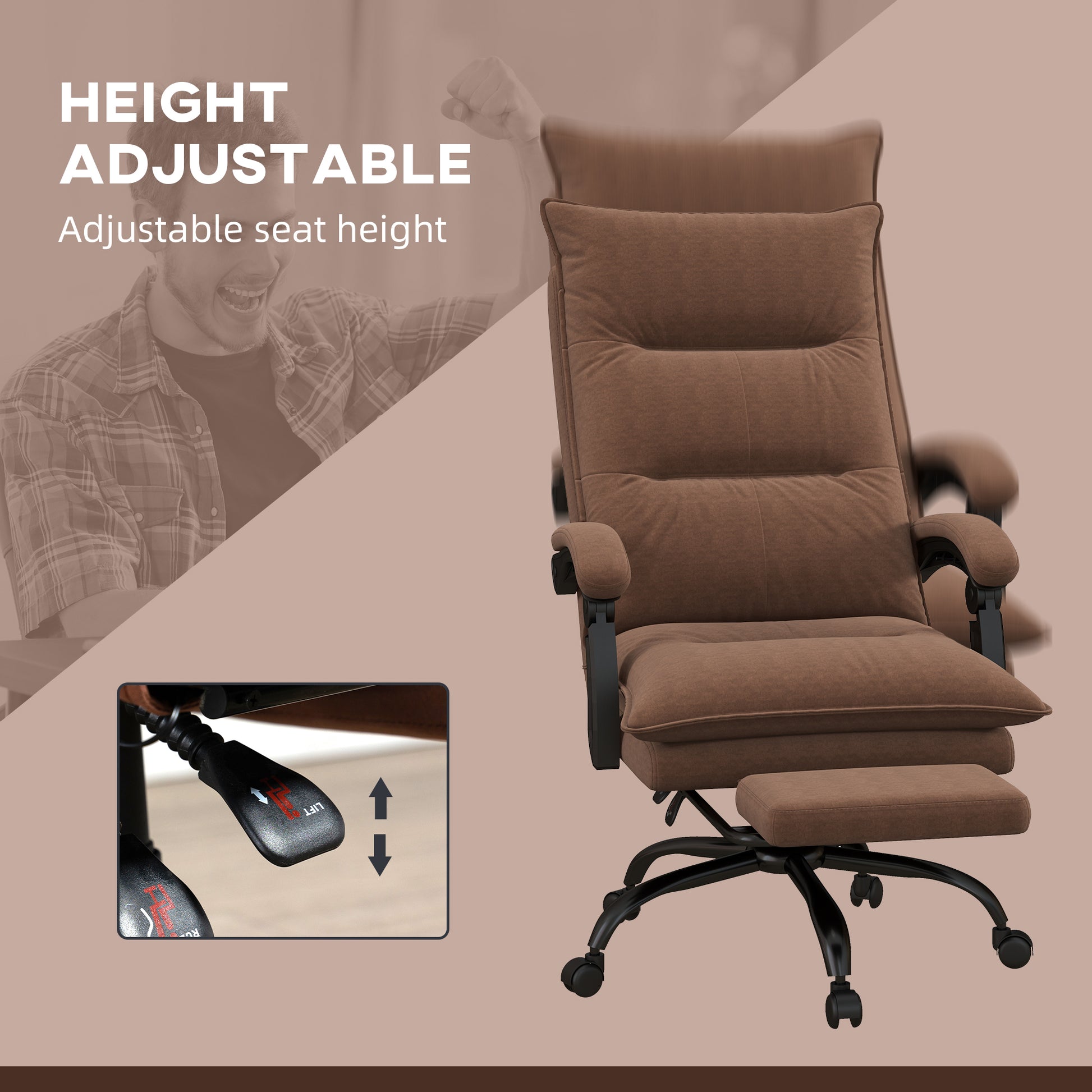 Executive Massage Office Chair With 6 Vibration Points, Microfiber Computer Desk Chair, Heated Reclining Chair With Footrest, Armrest, Double Padding, Brown Brown Polyester