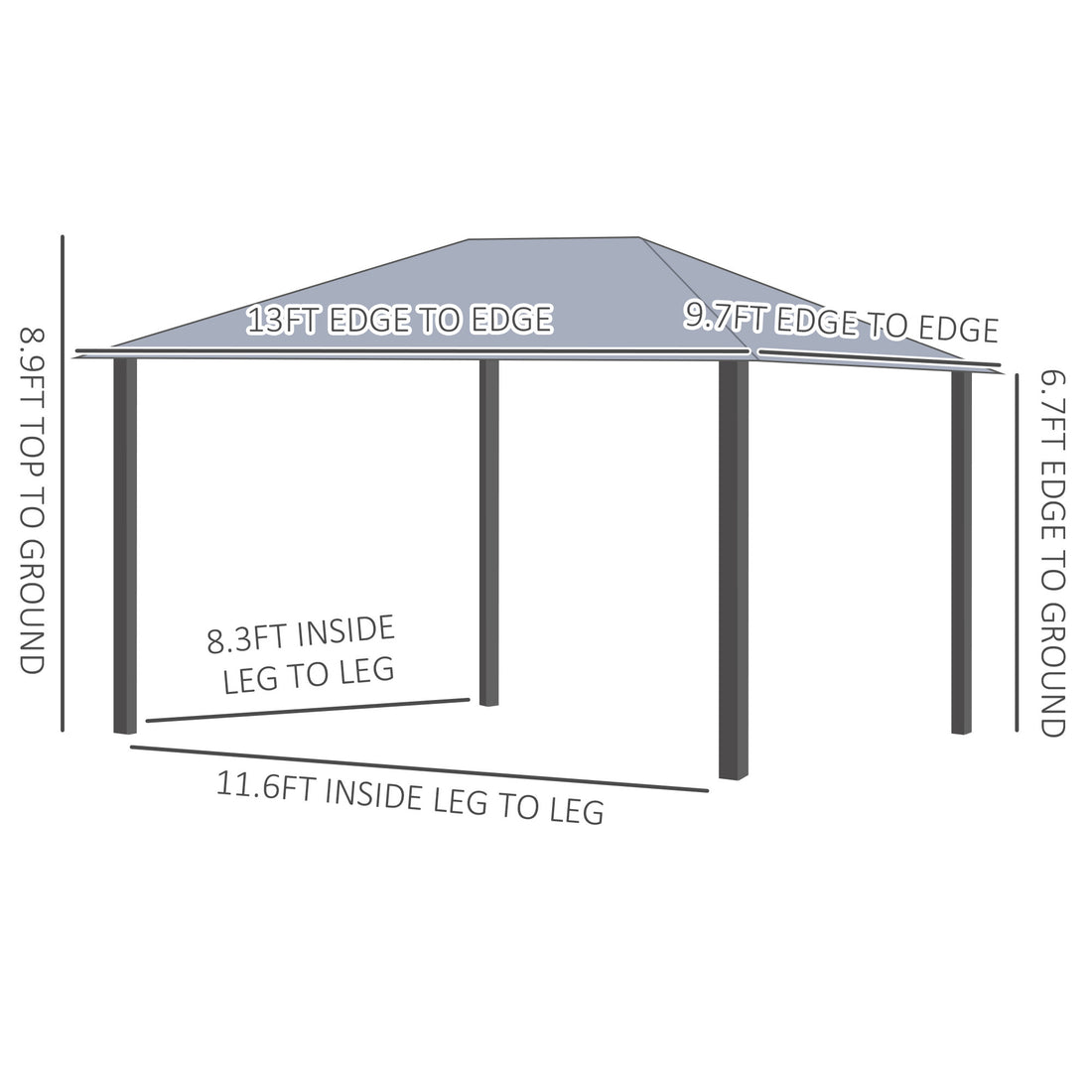 10' X 13' Patio Gazebo, Aluminum Frame, Outdoor Gazebo Canopy Shelter With Netting & Curtains, Garden, Lawn, Backyard And Deck, Gray Grey Metal