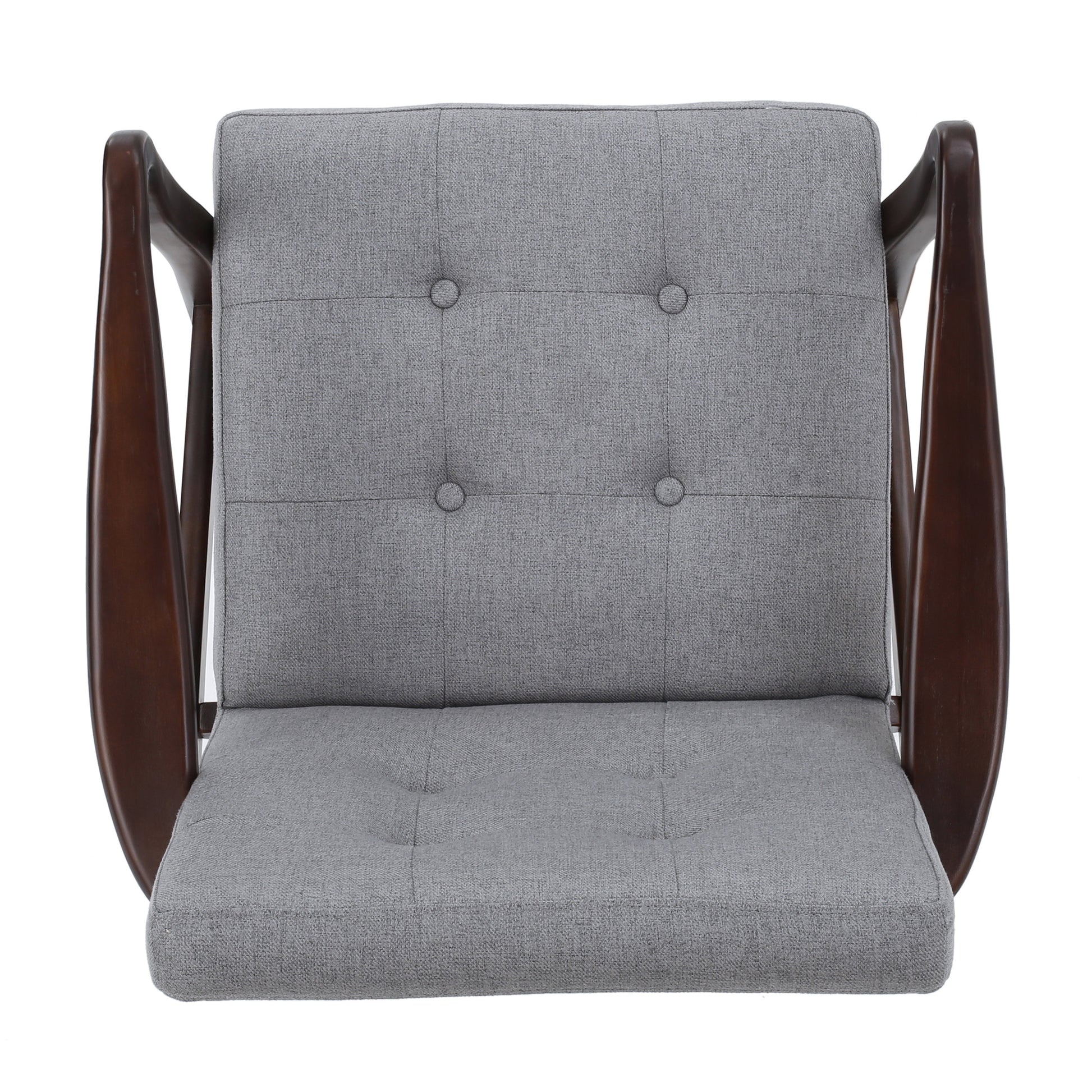 Mid Century Modern Fabric Club Chair With Wood Frame, Grey And Dark Espresso Grey Fabric