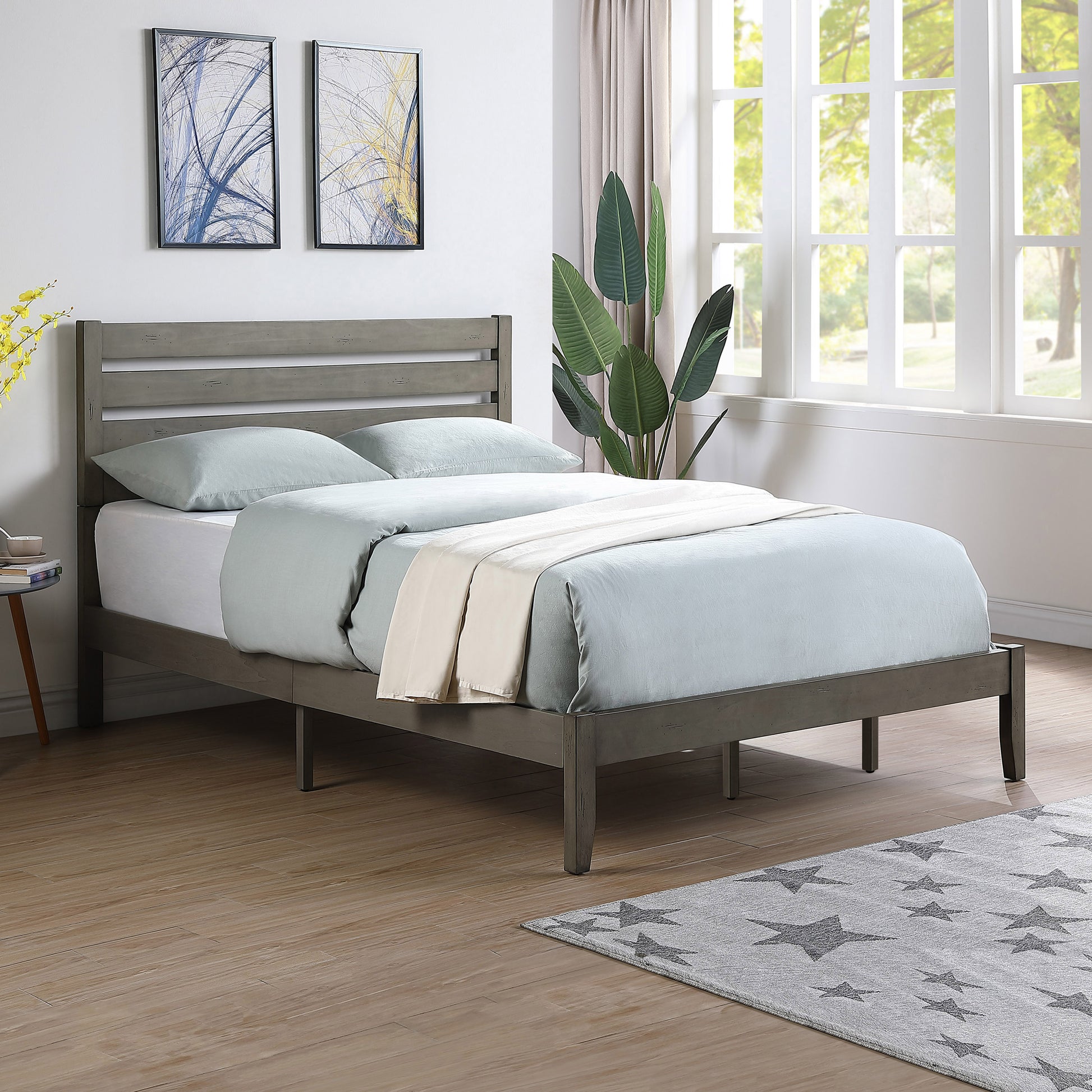 Queen Bed Grey Acacia Wood