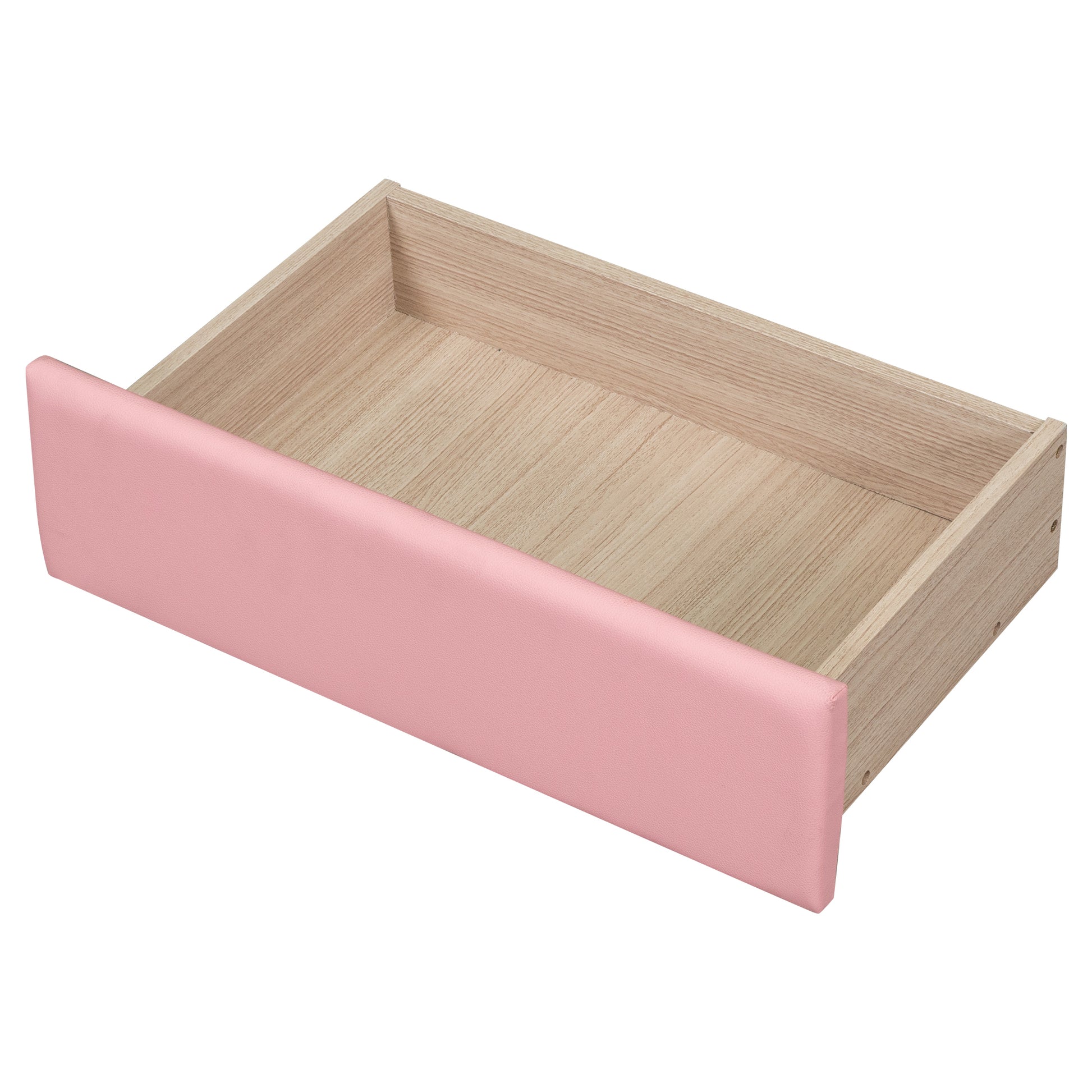 Full Size Upholstered Platform Bed With Seashell Shaped Headboard, Led And 2 Drawers, Pink Box Spring Not Required Full Pink Wood Bedroom Bed Frame Faux Leather Upholstered