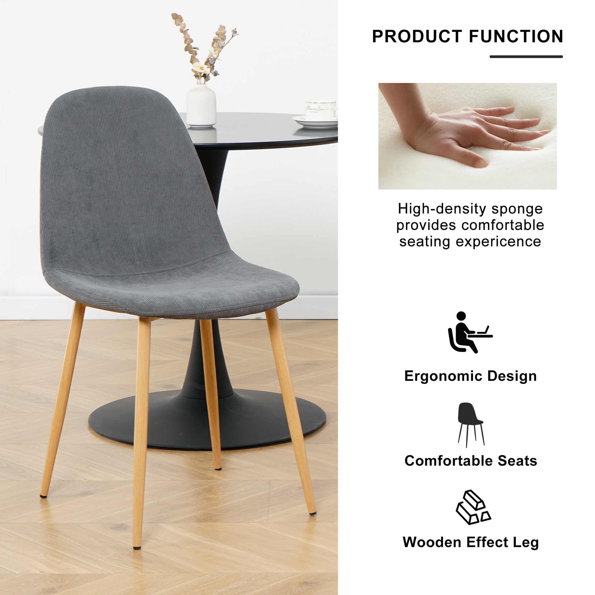 Light Grey Modern Fabric Chairs With Wood Transfer Metal Leg Set Of 4 Light Gray Metal