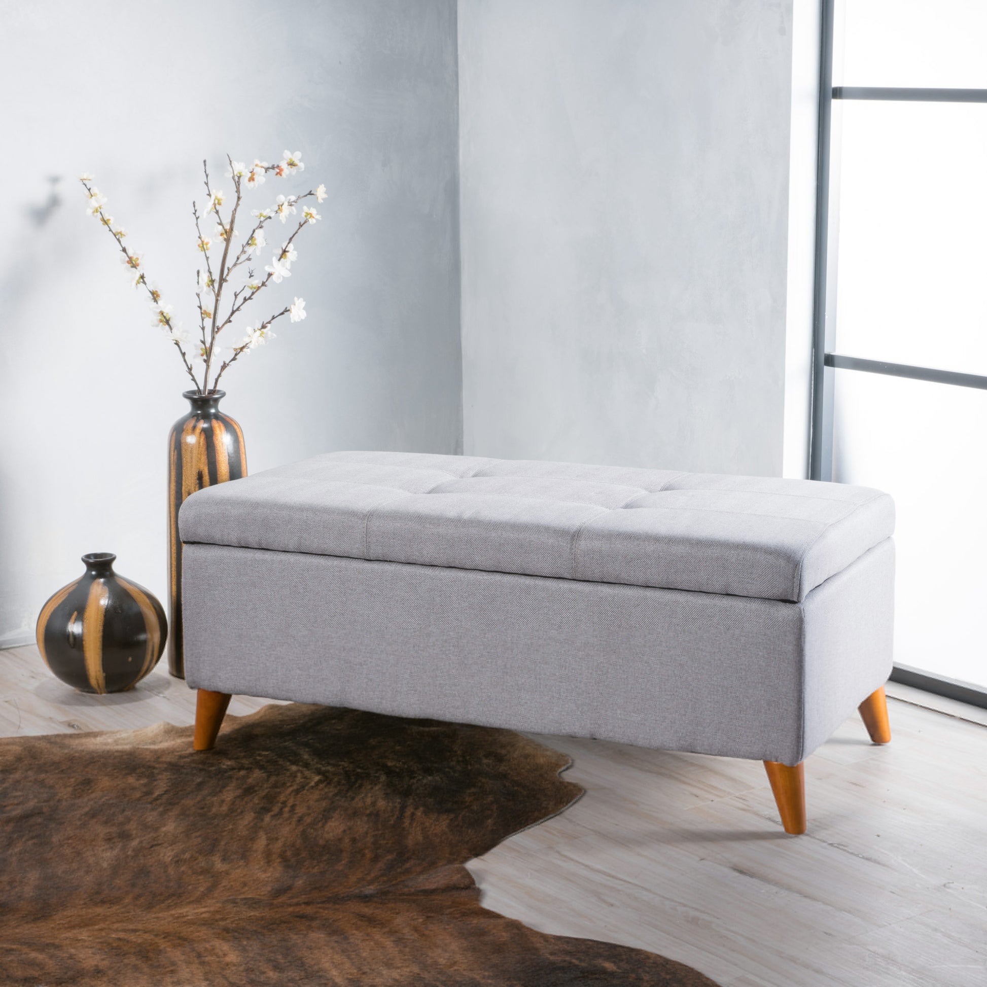 Storage Ottoman Light Grey Fabric