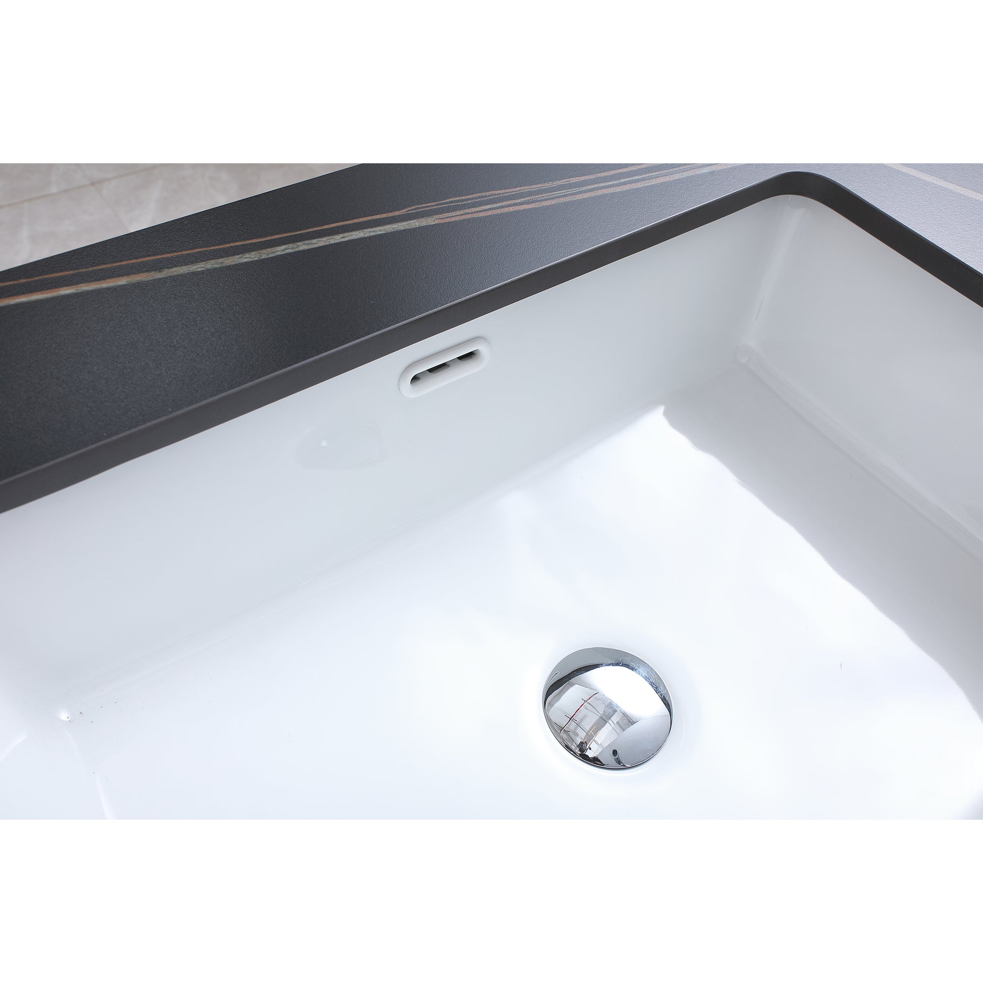 43Inch Bathroom Stone Vanity Top Black Gold Color With Undermount Ceramic Sink And Three Faucet Hole With Backsplash Black Sintered Stone