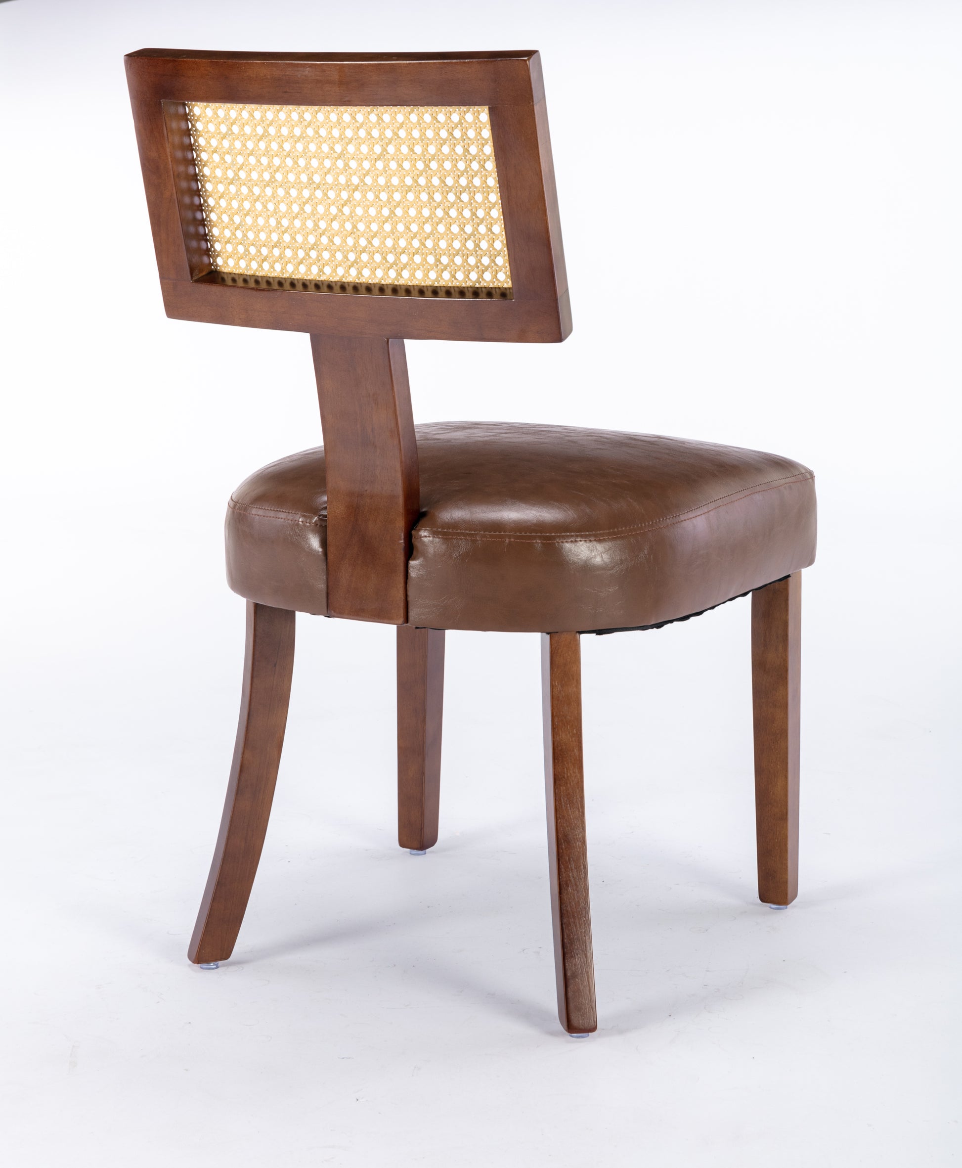 Heng Ming T Back Imitation Rattan Dining Chair, Pu Cushion With Adjustable Foot Cushion, Suitable For Kitchen, Dining Room, Balcony, Bedroom,Set Of 2 Brown Pvc