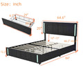 Queen Size Upholstered Platform Bed With Led Lights And Usb Charging, Storage Bed With 4 Drawers, Gray Linen Gray Linen