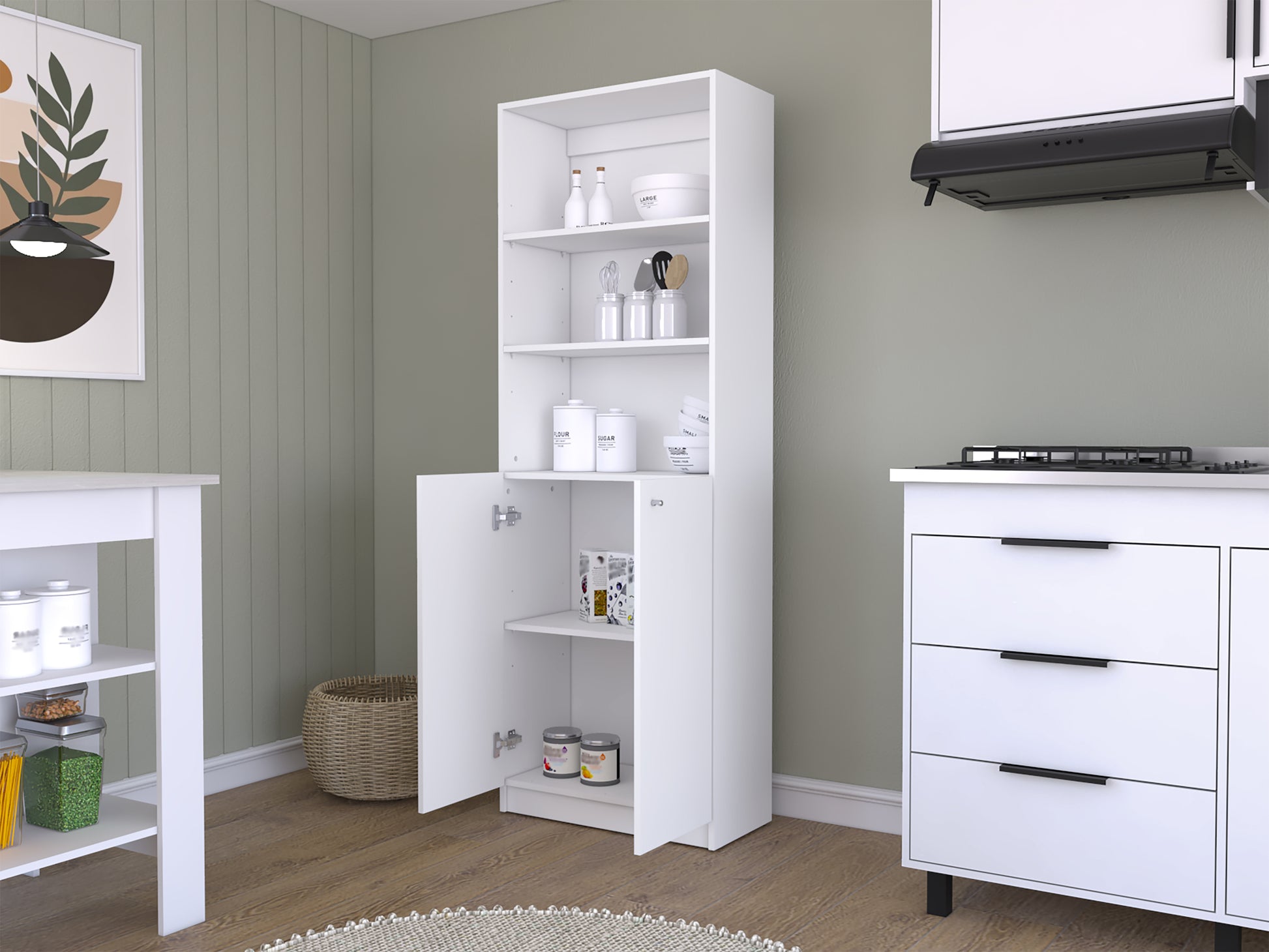 Bookcase Dual Door Benzoni, Office, White White Particle Board Engineered Wood