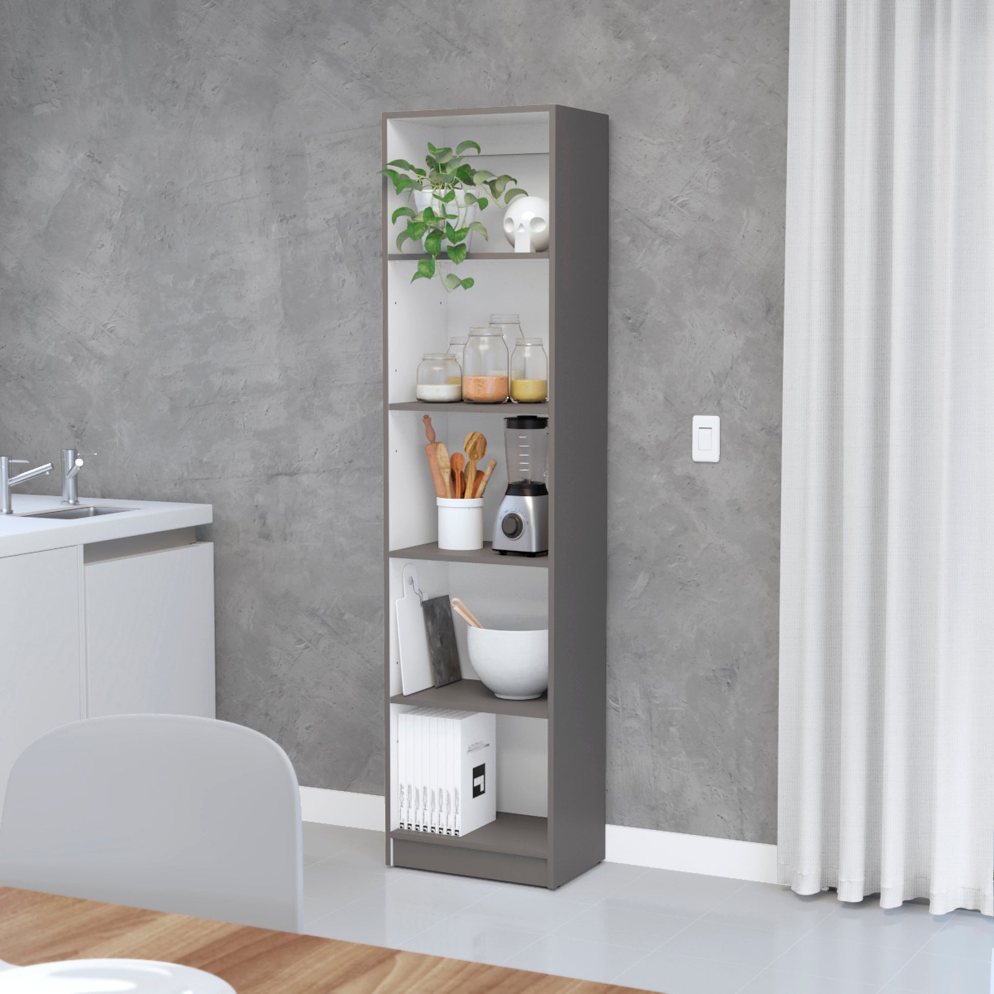 Bookcase Xs Benzoni, Office, Matt Gray White Multicolor Particle Board Engineered Wood