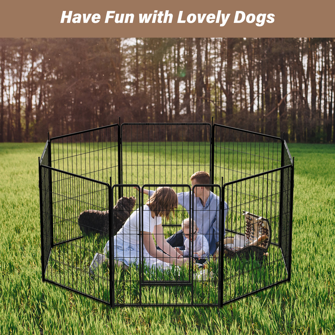 Dog Playpen Indoor Outdoor, 24" Height 8 Panels Fence With Anti Rust Coating, Metal Heavy Portable Foldable Dog Pen For Large, Medium Small Dogs Rv Yard Camping Black Metal