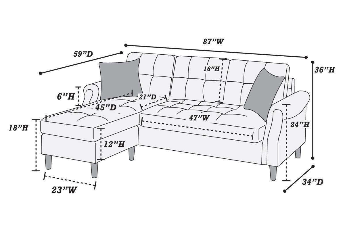Sectional Sofa In Black Faux Leather Light Coffee Fabric