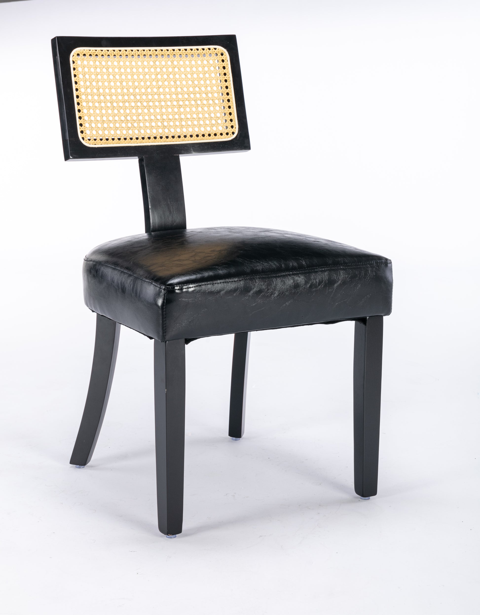 Heng Ming T Back Imitation Rattan Dining Chair, Pu Cushion With Adjustable Foot Cushion, Suitable For Kitchen, Dining Room, Balcony, Bedroom,Set Of 2 Black Pvc