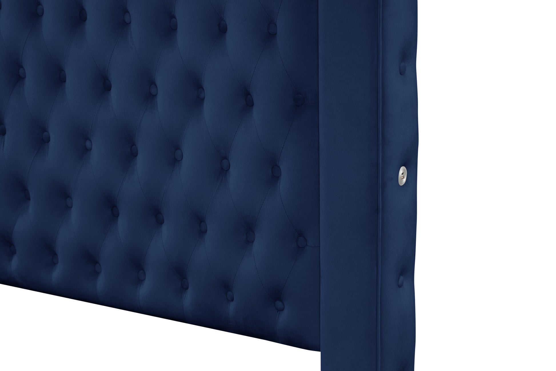 Monica Luxurious Four Poster King Bed Made With Wood In Navy Box Spring Not Required King Navy Wood Bedroom Modern Upholstered Velvet Wood