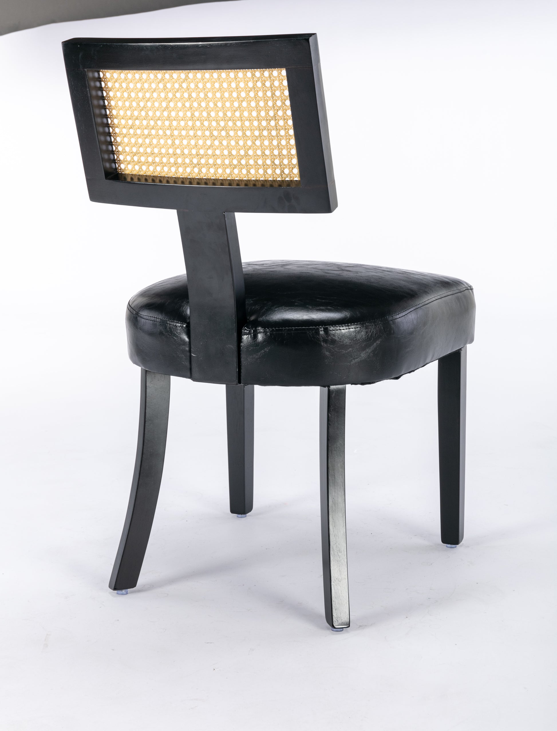 Heng Ming T Back Imitation Rattan Dining Chair, Pu Cushion With Adjustable Foot Cushion, Suitable For Kitchen, Dining Room, Balcony, Bedroom,Set Of 2 Black Pvc
