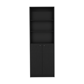 Bookcase Dual Door Benzoni, Office, Black Black Particle Board Engineered Wood