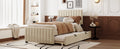 Twin Size Velvet Upholstered Platform Bed With Twin Size Trundle, Beige Beige Upholstered