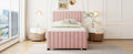 Twin Size Velvet Upholstered Platform Bed With Twin Size Trundle, Pink Pink Upholstered