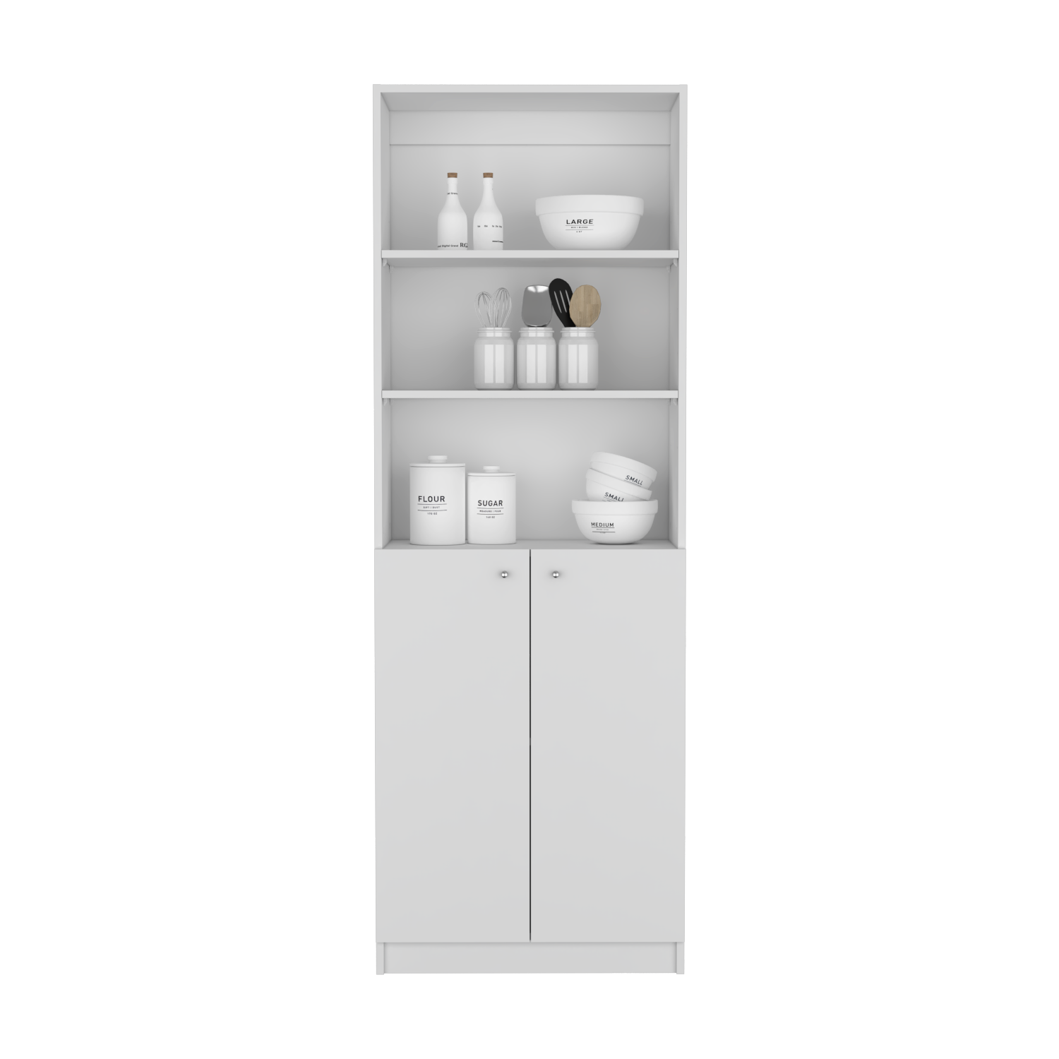 Bookcase Dual Door Benzoni, Office, White White Particle Board Engineered Wood