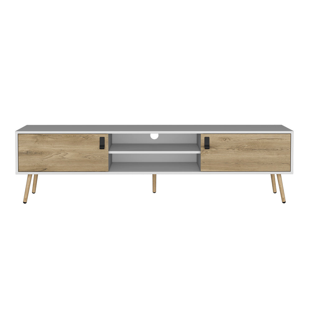 Tv Stand A Magness, Living Room, White Macadamia Multicolor 50 59 Inches Particle Board Engineered Wood