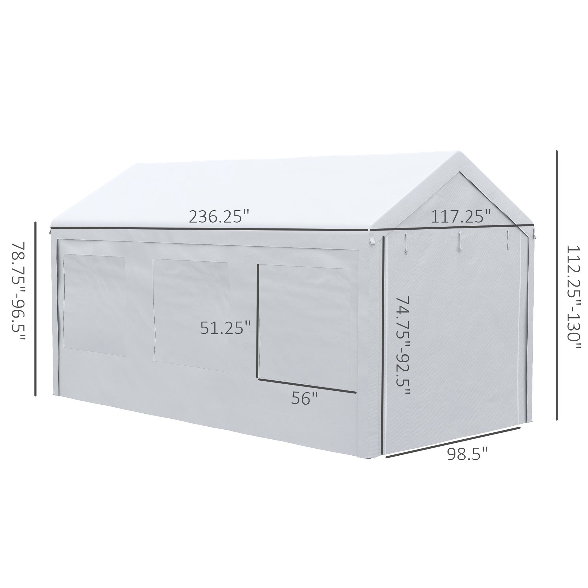 10' X 20' Party Tent And Carport, Height Adjustable Portable Garage, Outdoor Canopy Tent 8 Legs With Sidewalls For Car, Truck, Boat, Motorcycle, Bike, Garden Tools, White White Steel