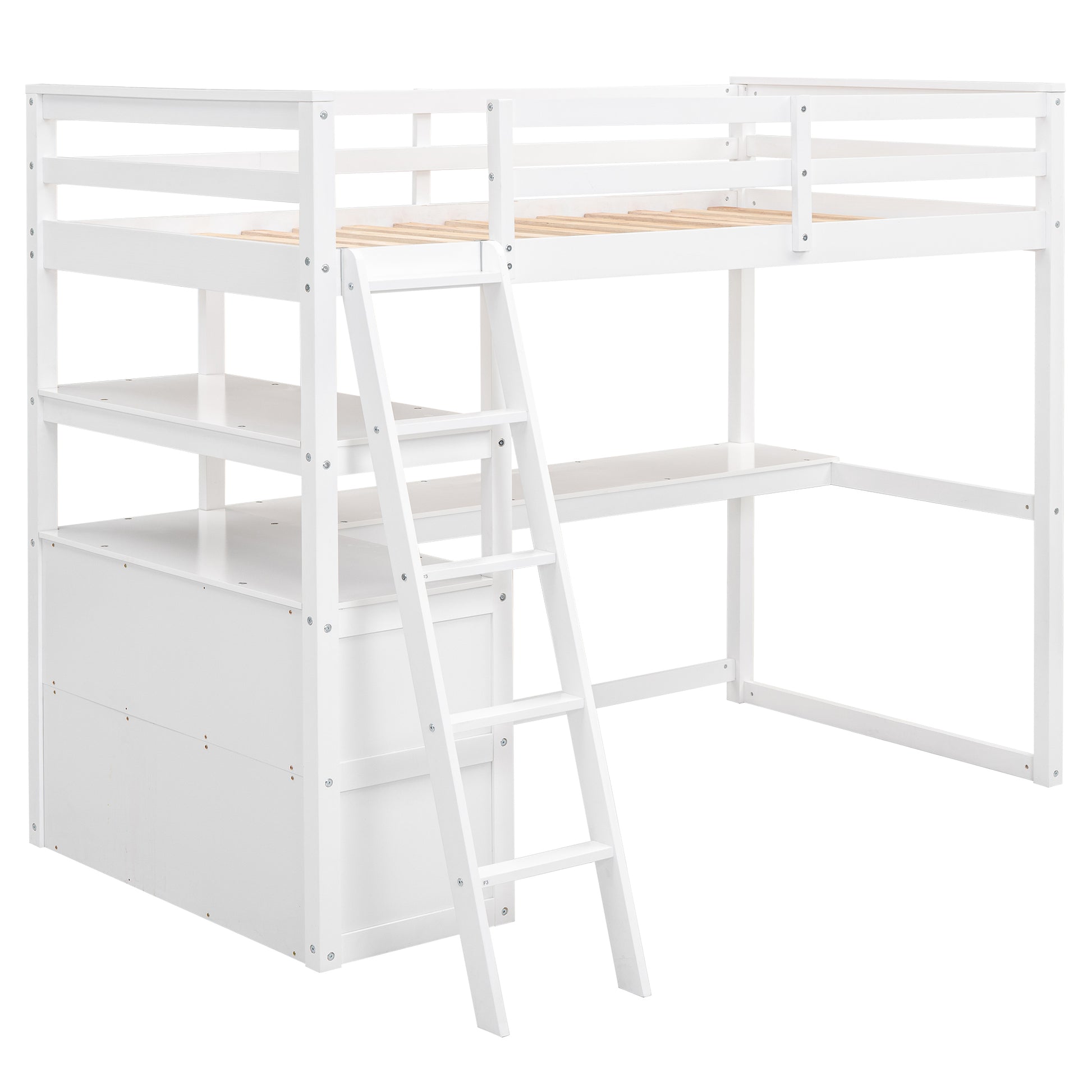 Twin Size Loft Bed With Desk And Shelves, Two Built In Drawers, White Old Sku: Gx000423Aak Box Spring Not Required Twin White Wood Bedroom Pine