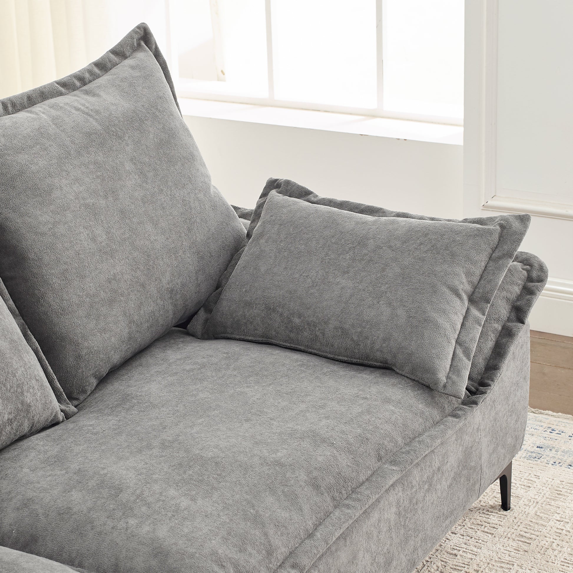 Video Mh" 88.5 Modern Sailboat Sofa Dutch Velvet 3 Seater Sofa With Two Pillows For Small Spaces In Living Rooms, Apartments Grey Wood Primary Living Space Pine Foam Fabric 3 Seat