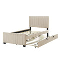 Twin Size Velvet Upholstered Platform Bed With Twin Size Trundle, Beige Beige Upholstered