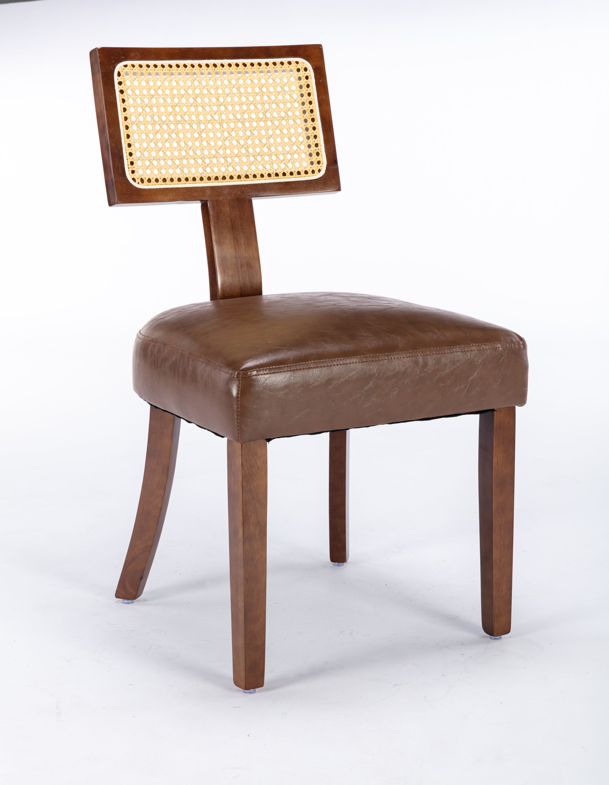 Heng Ming T Back Imitation Rattan Dining Chair, Pu Cushion With Adjustable Foot Cushion, Suitable For Kitchen, Dining Room, Balcony, Bedroom,Set Of 2 Brown Pvc