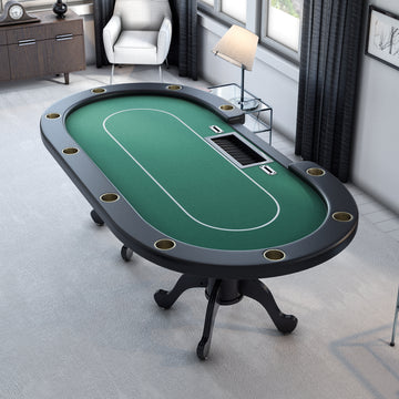 96" Oval Green Aura Texas Holdem Poker Table Curved Legs Casino Dropbox Green Wood