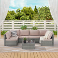 Outdoor Rattan 7 Pieces Furniture Sofa And Table Set Yes Complete Patio Set Gray Weather Resistant Frame Water Resistant Cushion Garden & Outdoor American Traditional,Luxury Complete Patio Sets Rattan