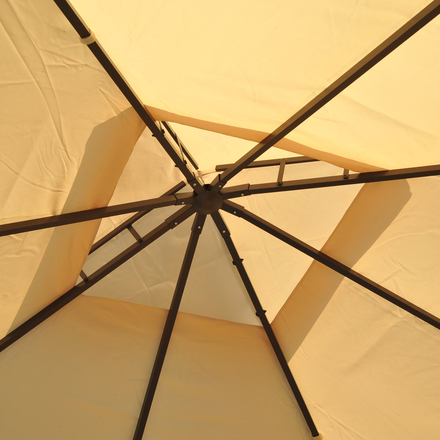 10' X 10' Steel Outdoor Patio Gazebo With Polyester Privacy Curtains, Two Tier Roof For Air, & Large Design Beige Steel