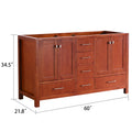 60 In Bathroom Vanity Without Top And Sink, 60 Inch Modern Freestanding Bathroom Storage Only, Bathroom Cabinet With Soft Close Doors And Drawers In Red Red Plywood