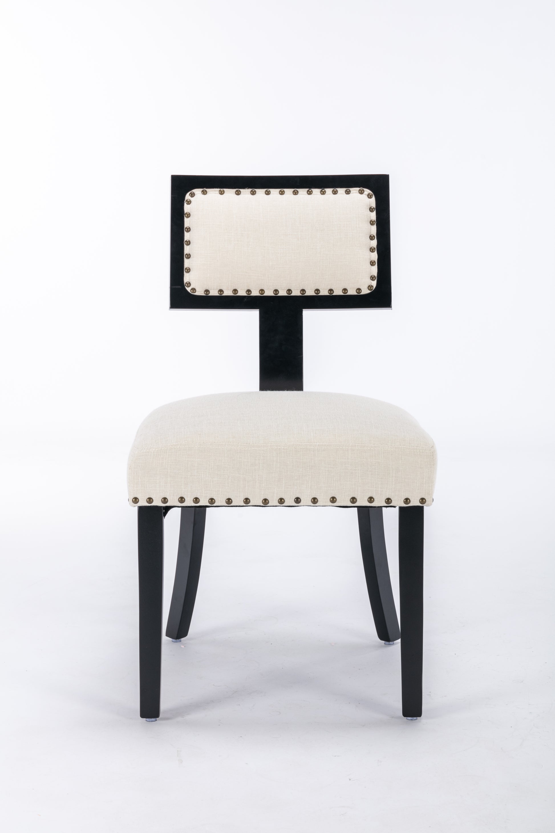 Heng Ming T Back Dining Chair, With Rivet Decoration Adjustment Mat, Suitable For Dining Room, Kitchen, Balcony, Bedroom,Set Of 2 Beige Fabric