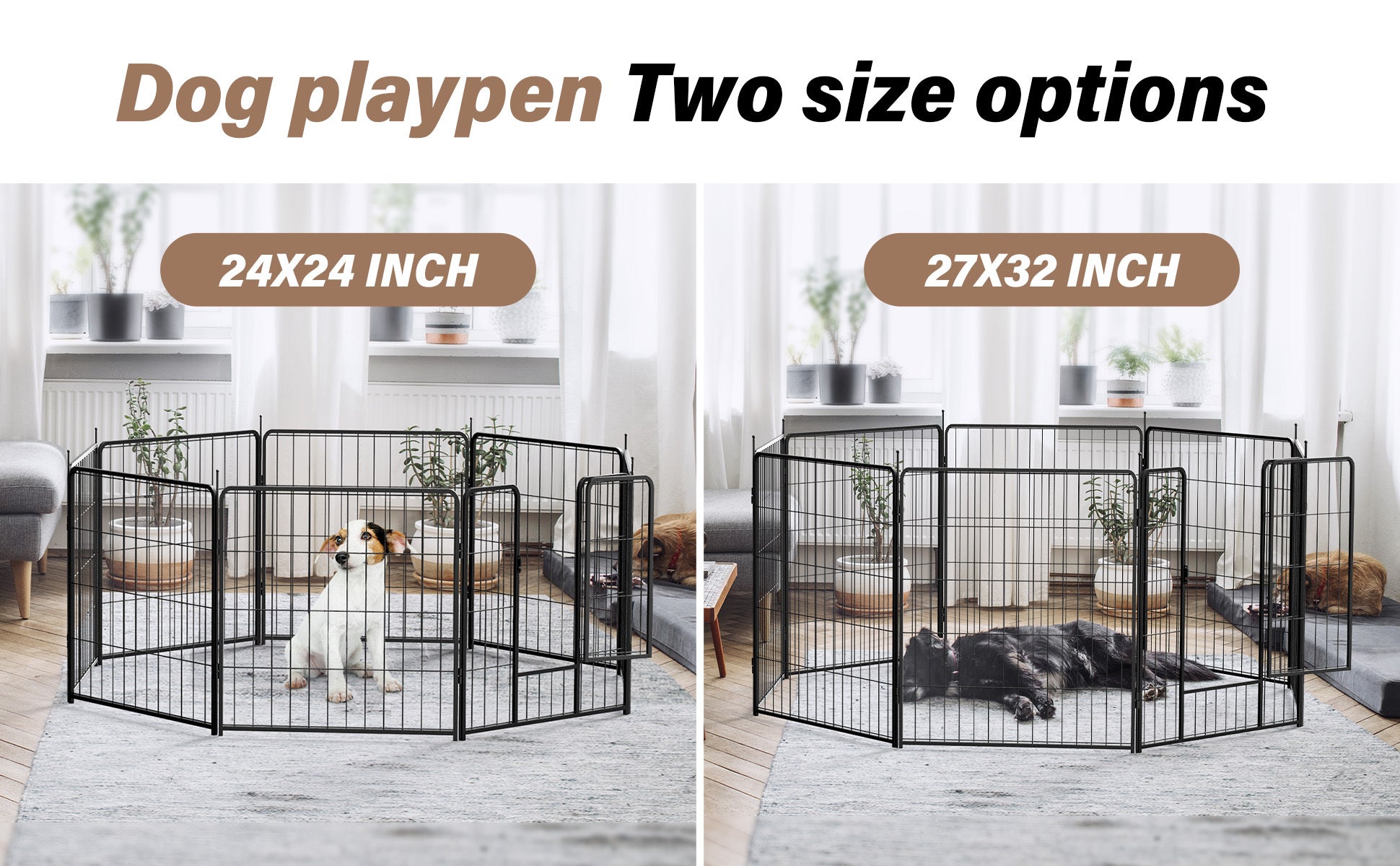 Dog Playpen Indoor Outdoor, 24" Height 8 Panels Fence With Anti Rust Coating, Metal Heavy Portable Foldable Dog Pen For Large, Medium Small Dogs Rv Yard Camping Black Metal