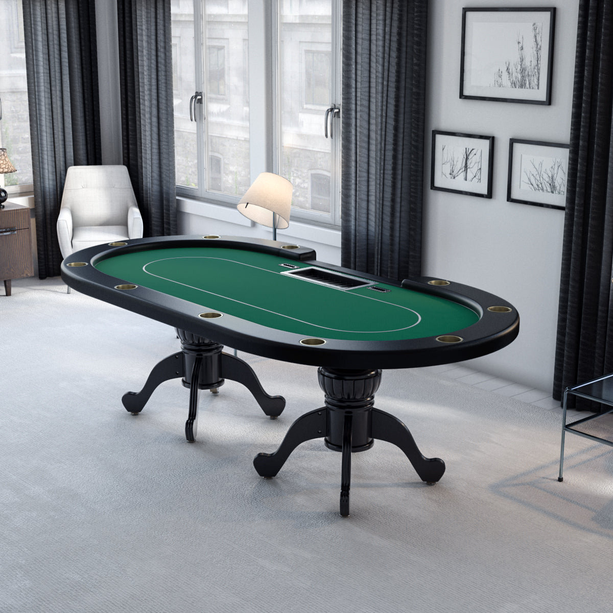 96" Oval Green Aura Texas Holdem Poker Table Curved Legs Casino Dropbox Green Wood