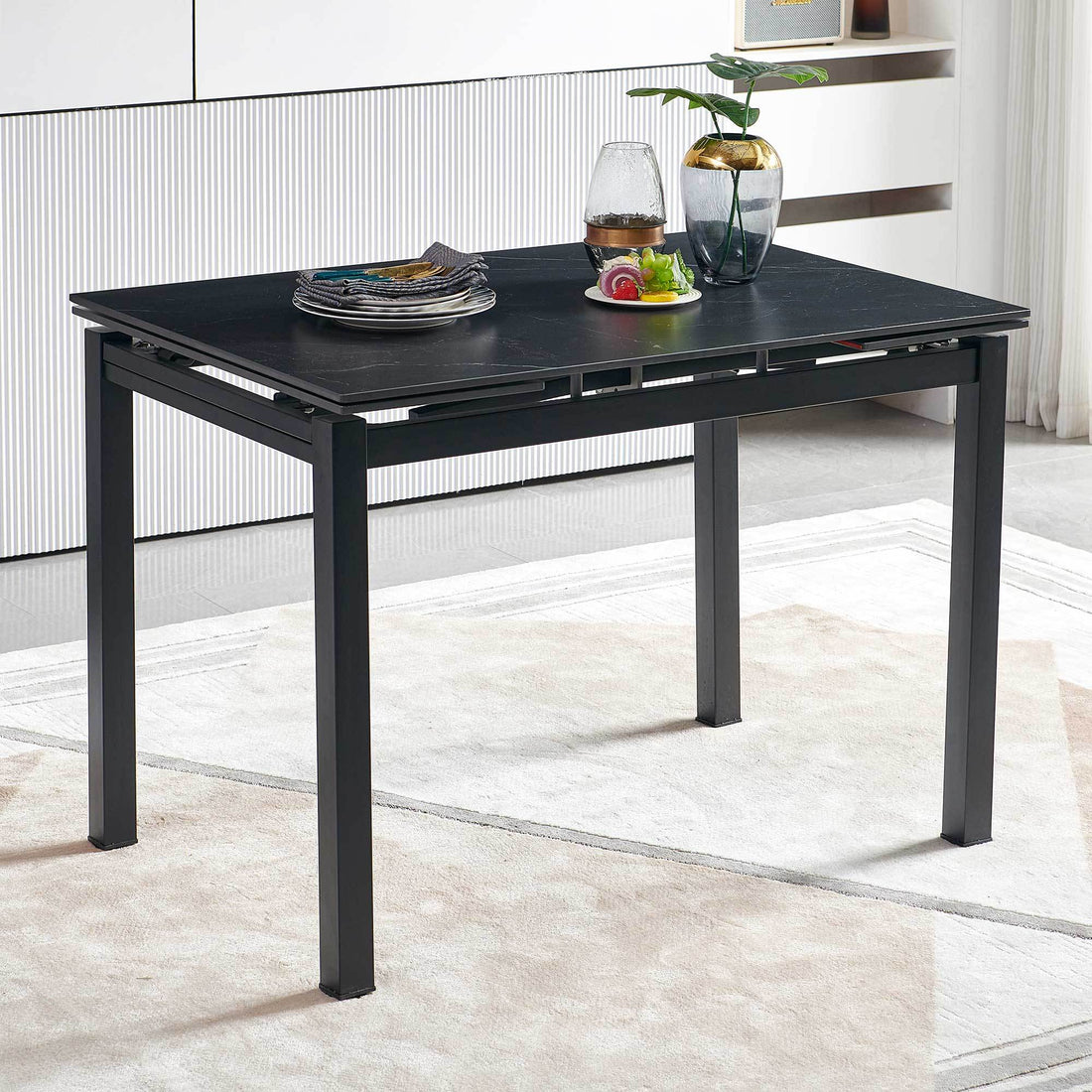 Black Ceramic Modern Rectangular Expandable Dining Room Table For Space Saving Kitchen Small Space Table Black Triangular Dining Room Modern Square Ceramic H Shape